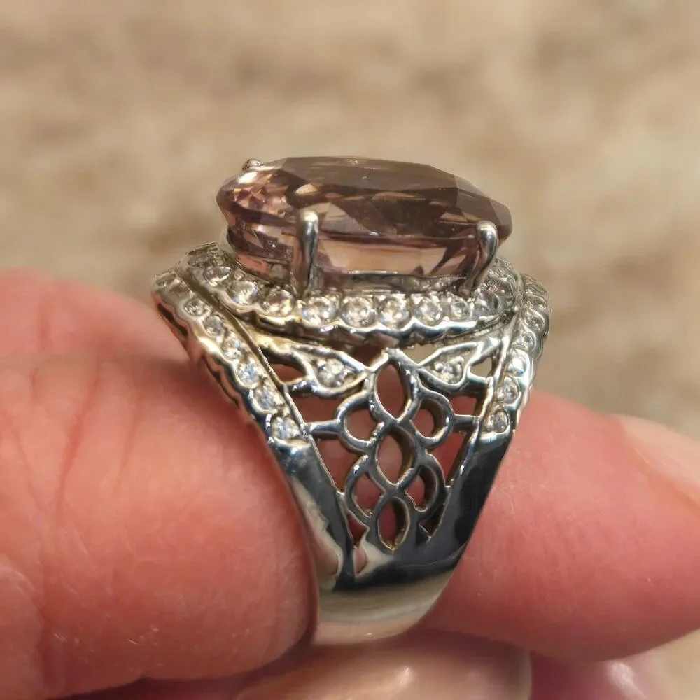 Morganite with sapphire silver ring